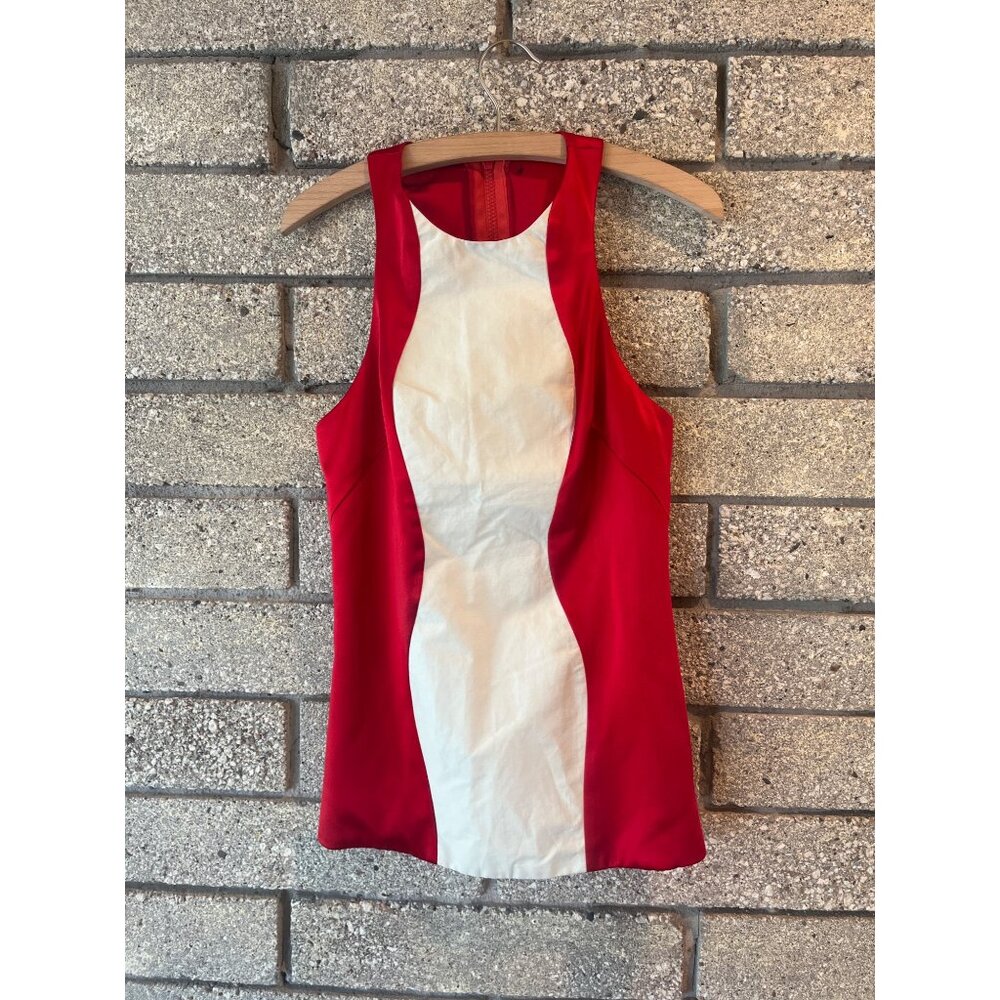 C&C California Red & White Sleeveless Bodycon Top With Racerback Style & Back